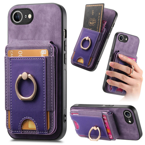 iPhone 16e / 17e Retro Splitable Magnetic Stand Card Bag Leather Phone Case - Purple