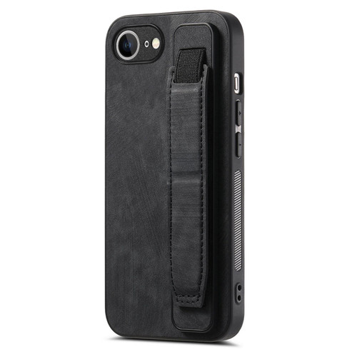 iPhone 16e / 17e Retro Wristband Holder Leather Back Phone Case - Black