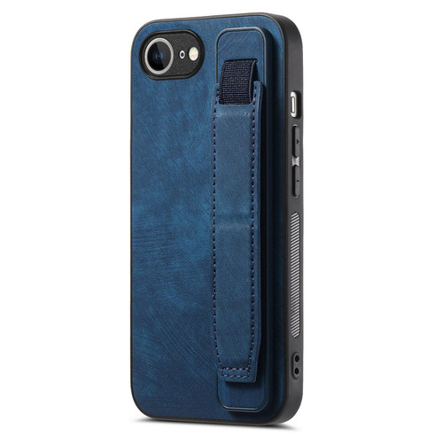 iPhone 16e / 17e Retro Wristband Holder Leather Back Phone Case - Blue