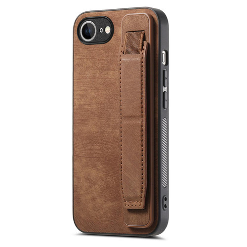 iPhone 16e / 17e Retro Wristband Holder Leather Back Phone Case - Brown