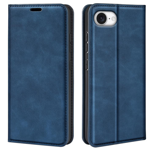 iPhone 16e / 17e Retro-skin Magnetic Suction Leather Phone Case - Dark Blue
