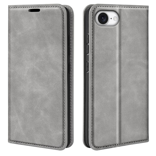 iPhone 16e / 17e Retro-skin Magnetic Suction Leather Phone Case - Grey