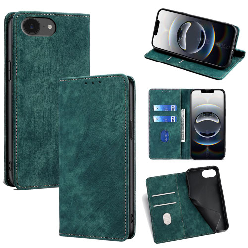 iPhone 16e / 17e RFID Anti-theft Brush Magnetic Leather Phone Case - Green