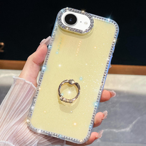 iPhone 16e / 17e Rhinestone Glitter TPU Ring Holder Anti-fall Phone Case - Light Yellow