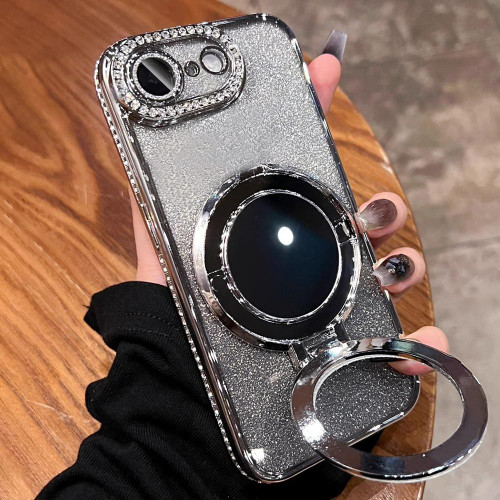 iPhone 16e / 17e Rhinestone Mirror Glitter MagSafe TPU Phone Case - Space Silver
