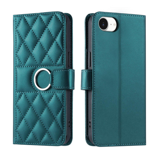 iPhone 16e / 17e Ring Buckle Rhombic Leather Phone Case - Green