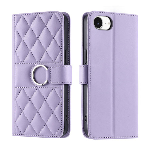 iPhone 16e / 17e Ring Buckle Rhombic Leather Phone Case - Purple