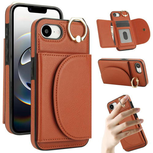 iPhone 16e / 17e Ring Holder Card Bag Skin Feel Phone Case - Brown
