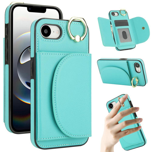 iPhone 16e / 17e Ring Holder Card Bag Skin Feel Phone Case - Green