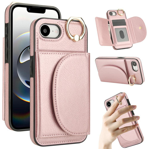 iPhone 16e / 17e Ring Holder Card Bag Skin Feel Phone Case - Rose Gold