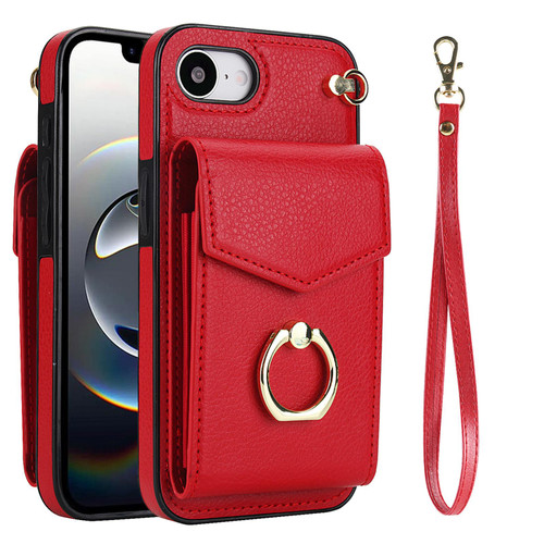 iPhone 16e / 17e Ring Holder RFID Card Slot Phone Case - Red