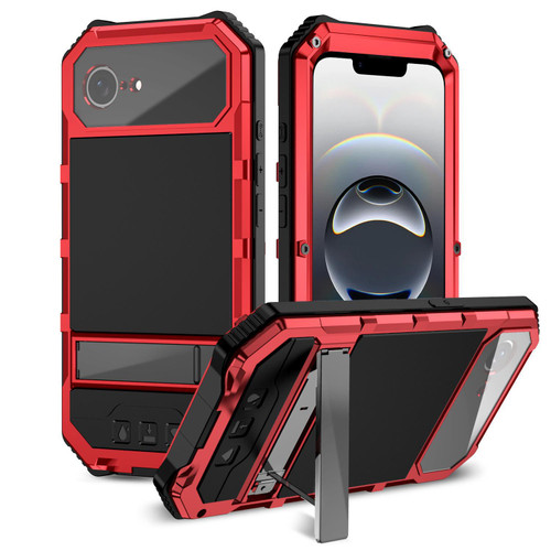 iPhone 16e / 17e R-JUST Life Waterproof Dustproof Shockproof Holder Phone Case - Red