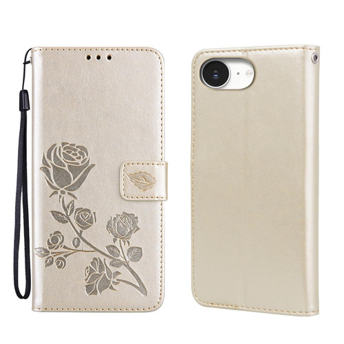 iPhone 16e / 17e Rose Embossed Flip PU Leather Phone Case - Gold