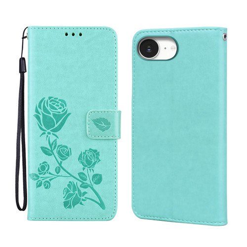 iPhone 16e / 17e Rose Embossed Flip PU Leather Phone Case - Green