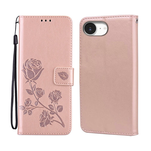 iPhone 16e / 17e Rose Embossed Flip PU Leather Phone Case - Rose Gold