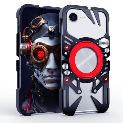 iPhone 16e / 17e Rotating Bracket MagSafe Hollow Metal Phone Case with Lanyard - Black