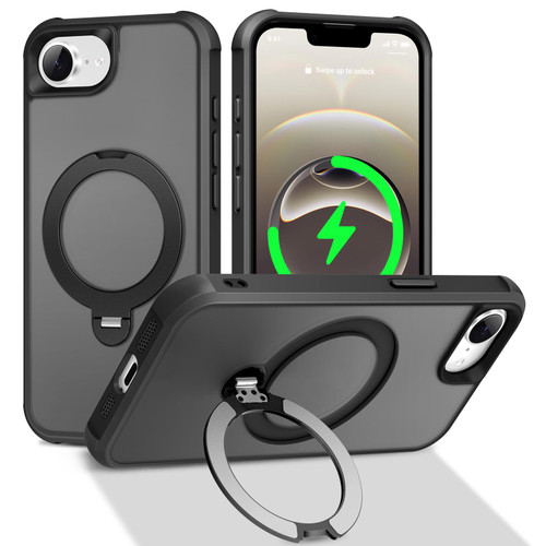 iPhone 16e / 17e Rotating Pivot Bracket Magnetic Phone Case - Black