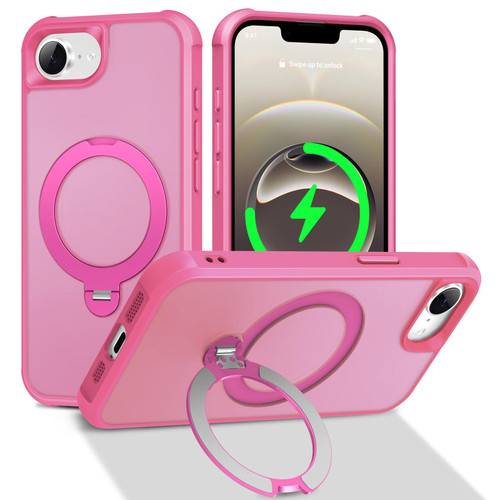 iPhone 16e / 17e Rotating Pivot Bracket Magnetic Phone Case - Rose Red
