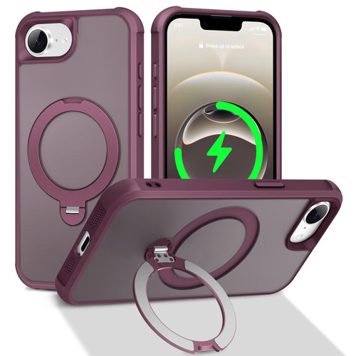 iPhone 16e / 17e Rotating Pivot Bracket Magnetic Phone Case - Wine Red