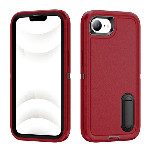 iPhone 16e / 17e Rugged PC + Silicone Phone Case with Holder - Red+Black