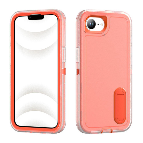 iPhone 16e / 17e Rugged PC + Silicone Phone Case with Holder - Transparent+Orange
