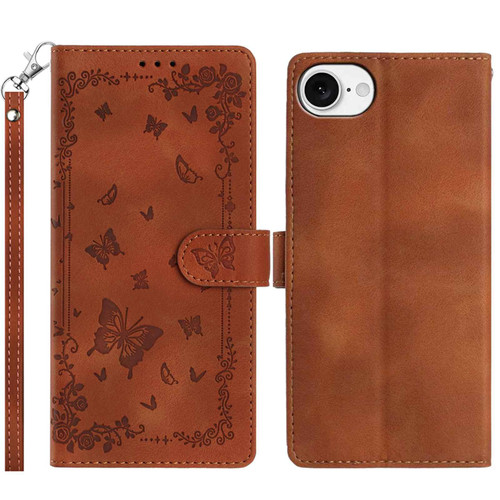 iPhone 16e / 17e Secret Garden Butterfly Pattern Leather Phone Case - Brown