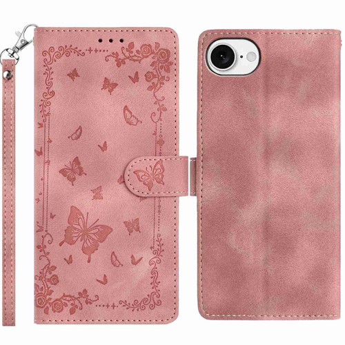 iPhone 16e / 17e Secret Garden Butterfly Pattern Leather Phone Case - Pink