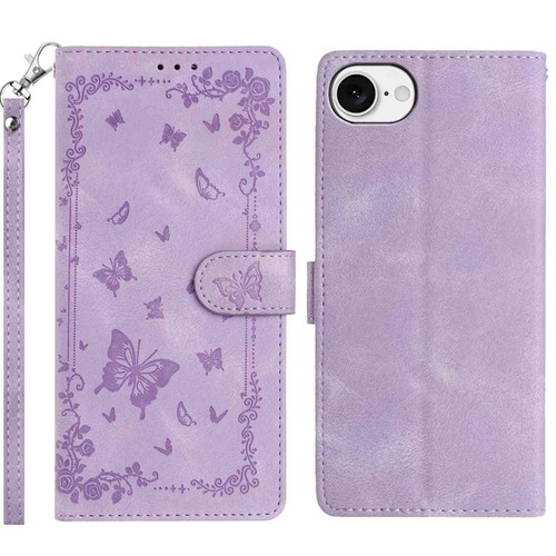 iPhone 16e / 17e Secret Garden Butterfly Pattern Leather Phone Case - Purple