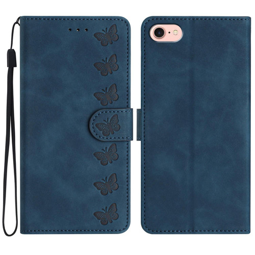 iPhone 16e / 17e Seven Butterflies Embossed Leather Phone Case - Blue