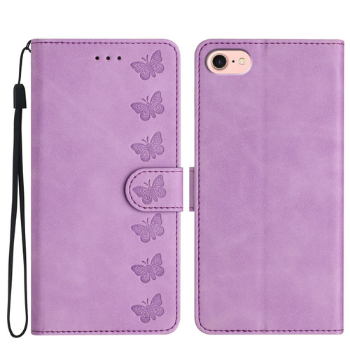iPhone 16e / 17e Seven Butterflies Embossed Leather Phone Case - Purple