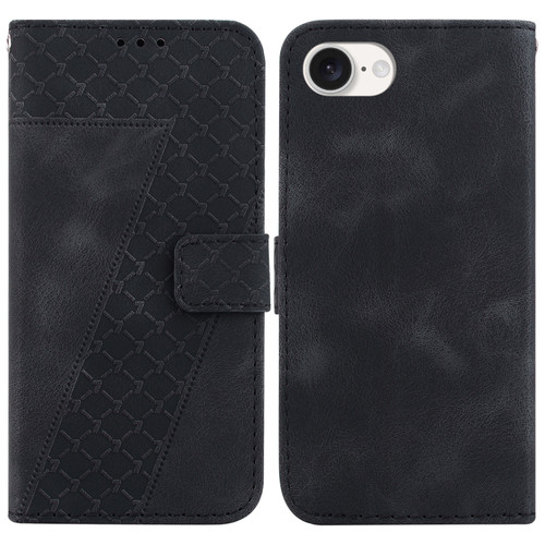 iPhone 16e / 17e Seven-shaped Embossed Leather Phone Case - Black