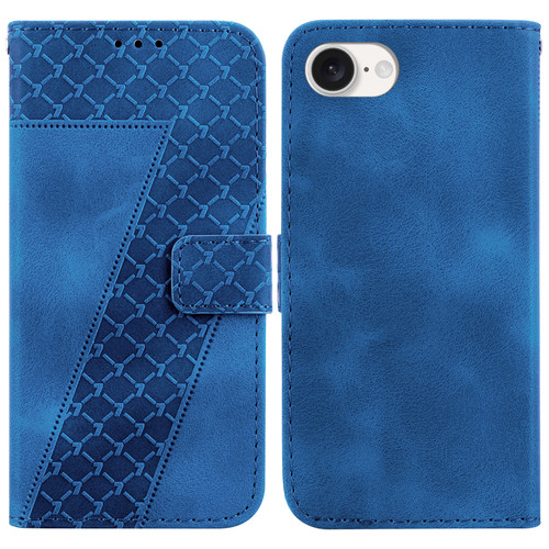 iPhone 16e / 17e Seven-shaped Embossed Leather Phone Case - Blue