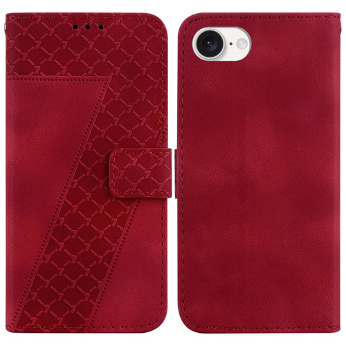 iPhone 16e / 17e Seven-shaped Embossed Leather Phone Case - Red