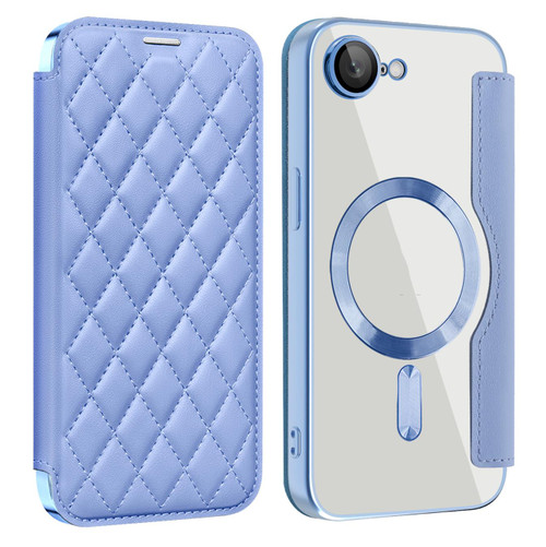iPhone 16e / 17e Shield Magsafe RFID Anti-theft Rhombus Leather Phone Case - Blue