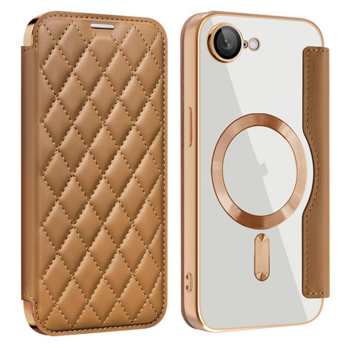iPhone 16e / 17e Shield Magsafe RFID Anti-theft Rhombus Leather Phone Case - Brown