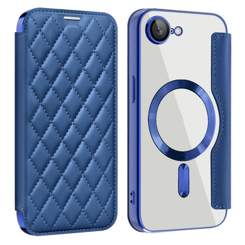 iPhone 16e / 17e Shield Magsafe RFID Anti-theft Rhombus Leather Phone Case - Dark Blue