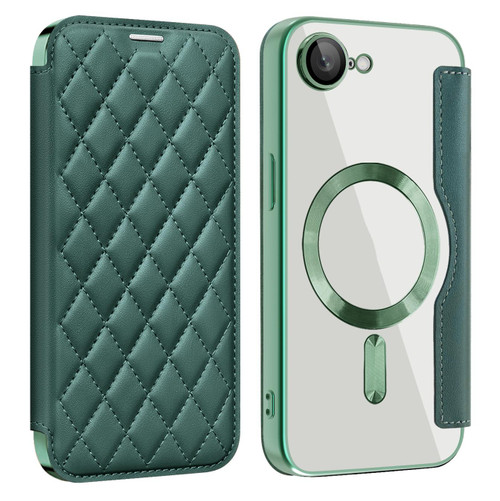 iPhone 16e / 17e Shield Magsafe RFID Anti-theft Rhombus Leather Phone Case - Green