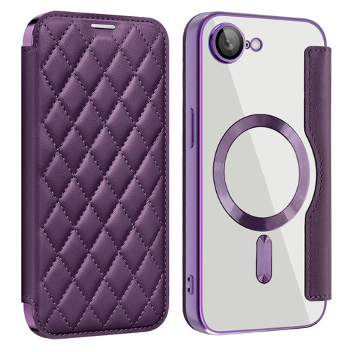 iPhone 16e / 17e Shield Magsafe RFID Anti-theft Rhombus Leather Phone Case - Purple