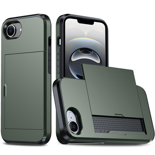 iPhone 16e / 17e Shockproof Armor Phone Case with Card Slot - Dark Green