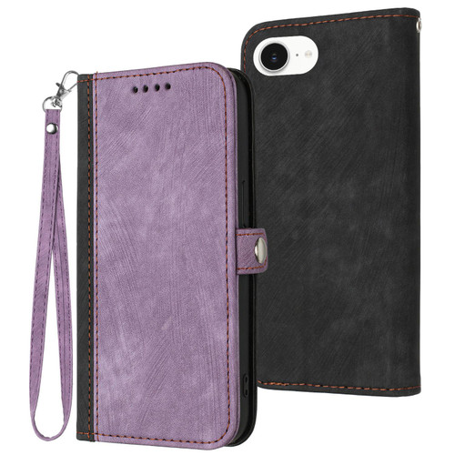 iPhone 16e / 17e Side Buckle Double Fold Hand Strap Leather Phone Case - Purple