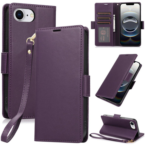 iPhone 16e / 17e Side Buckle RFID Anti-theft Leather Phone Case - Dark Purple