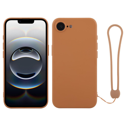 iPhone 16e / 17e Silicone Phone Case with Wrist Strap - Brown