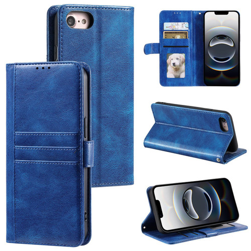 iPhone 16e / 17e Simple 6-Card Wallet Leather Phone Case - Blue