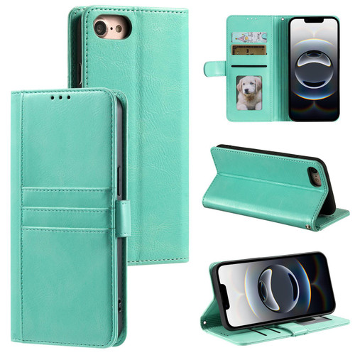 iPhone 16e / 17e Simple 6-Card Wallet Leather Phone Case - Green