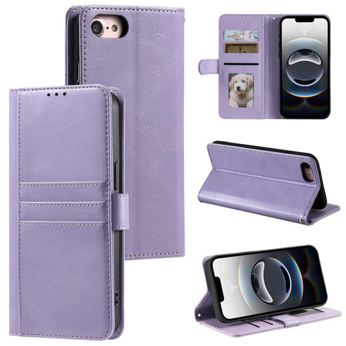 iPhone 16e / 17e Simple 6-Card Wallet Leather Phone Case - Purple