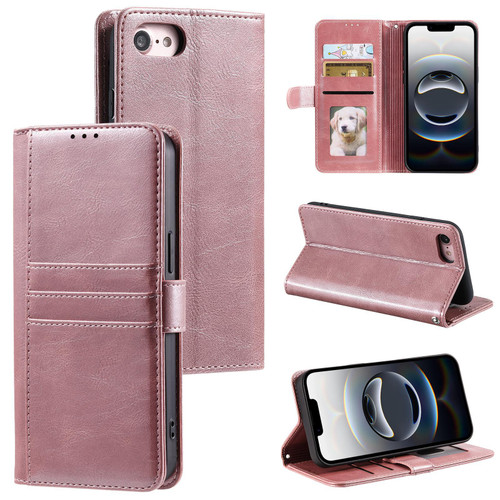 iPhone 16e / 17e Simple 6-Card Wallet Leather Phone Case - Rose Gold