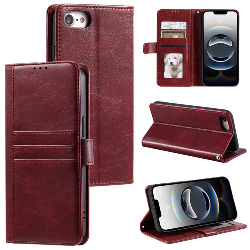 iPhone 16e / 17e Simple 6-Card Wallet Leather Phone Case - Wine Red