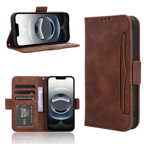 iPhone 16e / 17e Skin Feel Calf Texture Card Slots Leather Phone Case - Brown