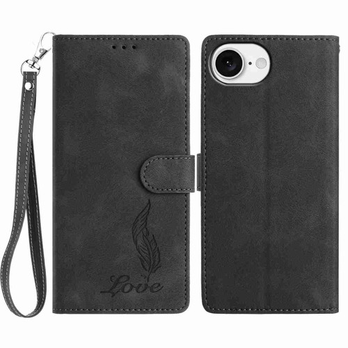 iPhone 16e / 17e Skin Feel Embossed Feather Leather Phone Case - Black