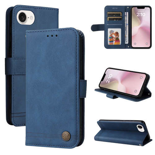 iPhone 16e / 17e Skin Feel Life Tree Leather Phone Case - Blue